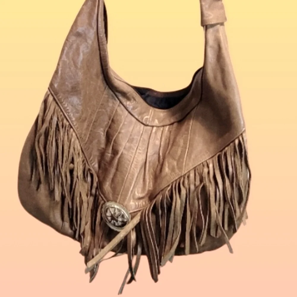 Fringe Leather Silver Detail Large Purse Boho Western Bag - Picture 6 of 16